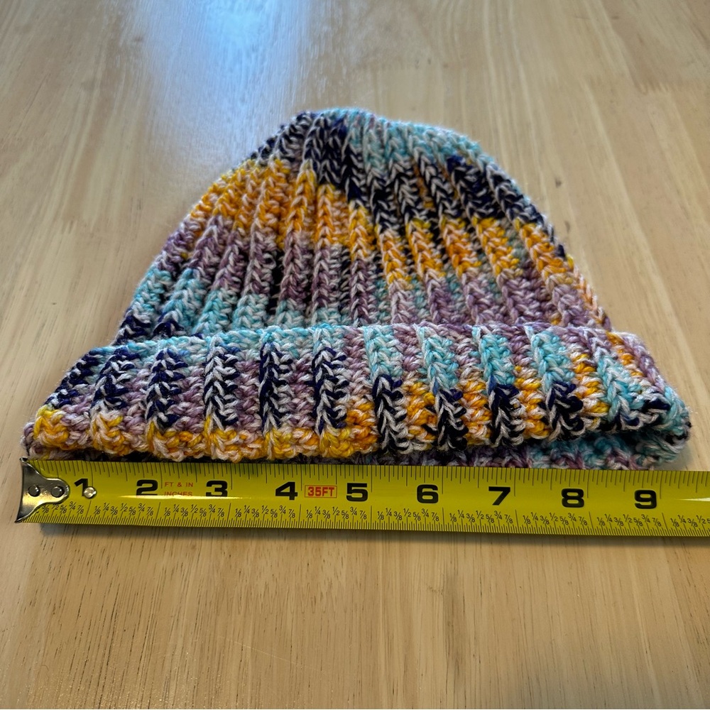 New Handmade Crochet Beanie Fold over Hat Winter Orange Purple Blue Speckled - Picture 6 of 9